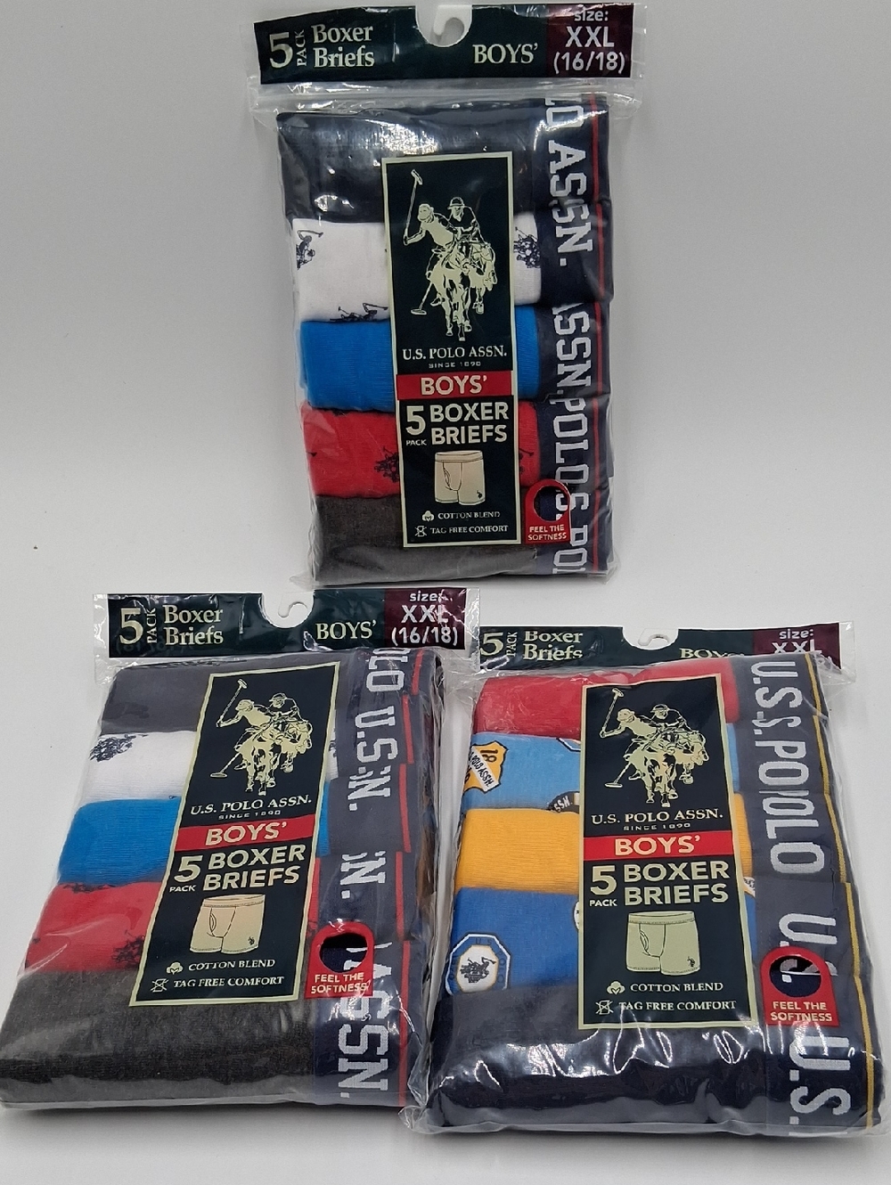 U.S. Polo Assn Boys' Boxers Briefs XXL (16/18) 3 Packs